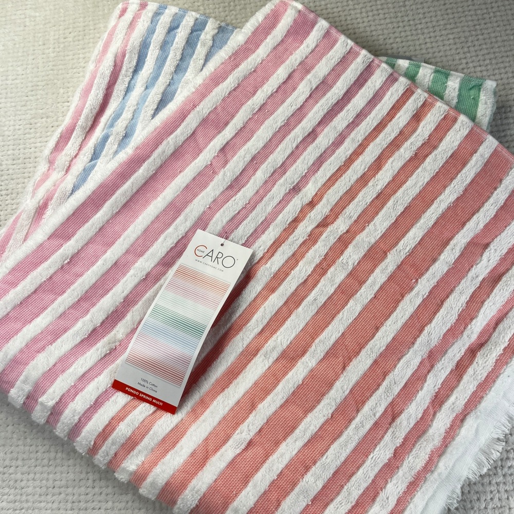 Caro‎ Home Pongo Spring Multi Striped Cotton Beach Towel 36x68 Pink Orange Blue